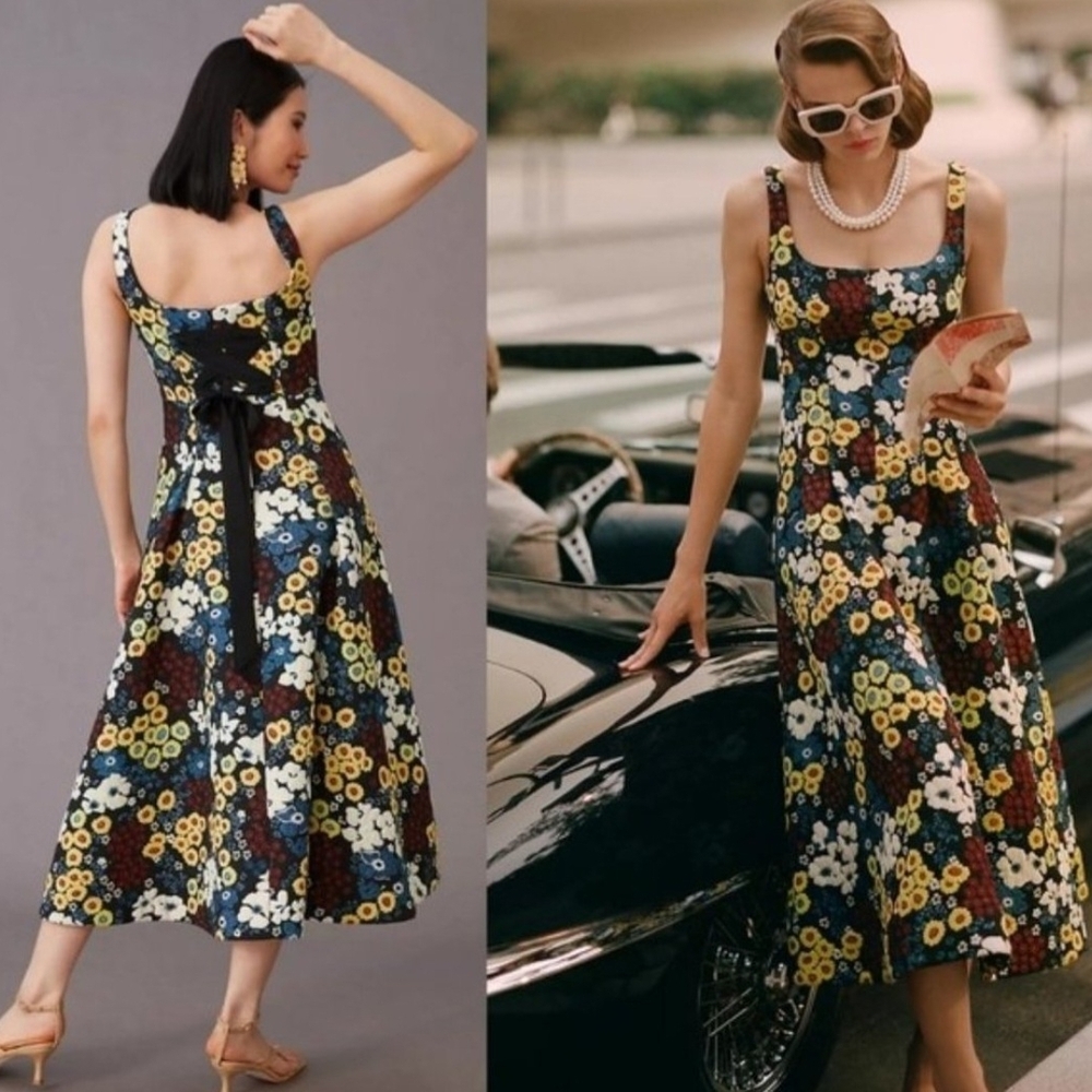 Maeve x Anthropologie Marigold‎ Floral Jacquard Midi Dress – Cottagecore Chic